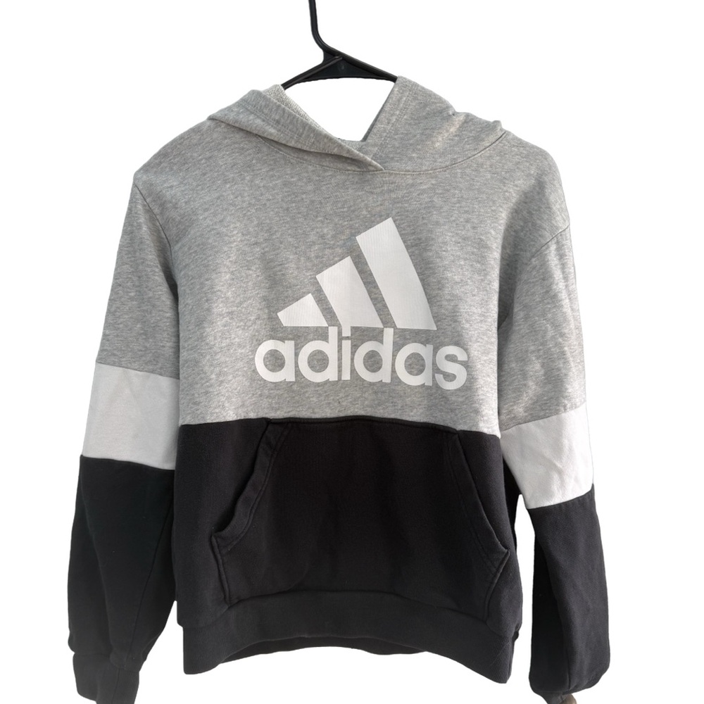 Adidas boys, black white and gray hoodie size Medium 10/12